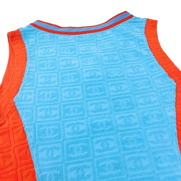 CHANEL Vintage 02S CC Mark Logo Tank Top #38 Terry Orange Blue Nylon [103087] - Picture 9 of 10